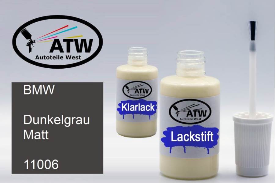 BMW, Dunkelgrau Matt, 11006: 20ml Lackstift + 20ml Klarlack - Set, von ATW Autoteile West.